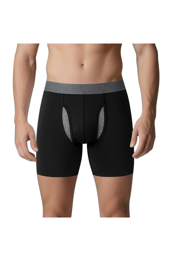 Mens Boxer Briefs Color Block U-Shaped Convex Side Opening Panties Elastic High Waisted Lightweight Comfortable Breathable Tight Underpants Black M