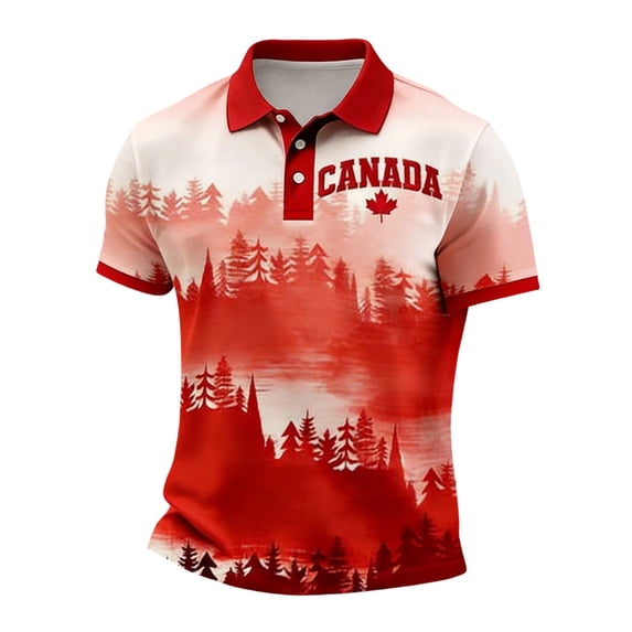 Telankuip Mens Canadian Flag Polo Shirts Short Sleeve Quarter Button up Red Maple Leaf Graphic Tees Casual Style Thin Soft Breathable Sports and Leisure Patriotic Pullover Top 1-Red S