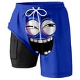 thumbnail image 1 of Telankuip Mens Funny Expression Printing Swim Shorts with Compression Liner and Pocket Elastic Waisted Drawstring Double Layer Swim Trunks Summer Lightweight Quick Drying Board Shorts 6-Blue M, 1 of 3