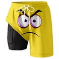thumbnail image 1 of Telankuip Mens Funny Expression Printing Swim Shorts with Compression Liner and Pocket Elastic Waisted Drawstring Double Layer Swim Trunks Summer Lightweight Quick Drying Board Shorts 7-Yellow XL, 1 of 3
