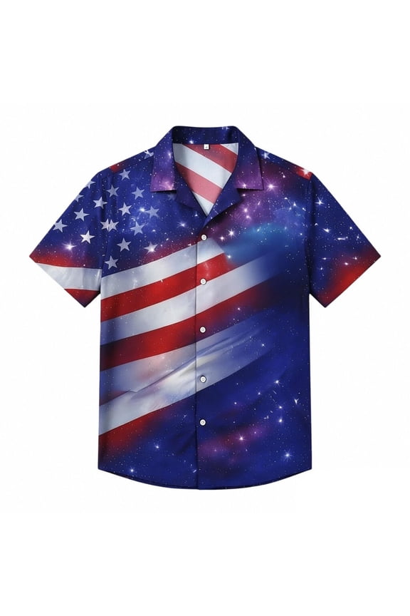 Mens Funny Hawaiian Shirts USA Flag and Starry Galaxy Graphic Button down Short Sleeve Shirt Tropical Holiday Beach Tops Independence Day Casual Wear 4-Purple XXXXL