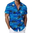 thumbnail image 1 of Telankuip Mens Hawaiian Style Print Shirts Summer Lapel Button down Short Sleeve Casual Style Shirt Loose Lightweight Breathable Beach Vacation and Daily Wear 30-Blue XL, 1 of 5