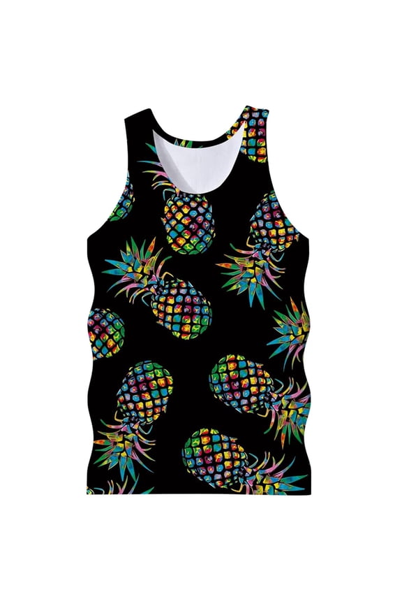 Mens Hawaiian Style Printing Tank Tops Lightweight Breathable Soft Comfortable Summer Beach Vacation Tees Loose Fit Graphic Sports Leisure T-Shirts 8-Black XL
