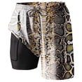 thumbnail image 1 of Telankuip Mens Leopard & Zebra Print Swim Trunks 2 in 1 with Compression Liner Pockets Drawstring Quick Dry Stretch Lined Swim Shorts Animal Pattern Comfy Holiday Beach Shorts 1-Brown XXXXL, 1 of 4