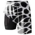 thumbnail image 1 of Telankuip Mens Leopard & Zebra Print Swim Trunks 2 in 1 with Compression Liner Pockets Drawstring Quick Dry Stretch Lined Swim Shorts Animal Pattern Comfy Holiday Beach Shorts 2-Black XXXXL, 1 of 4