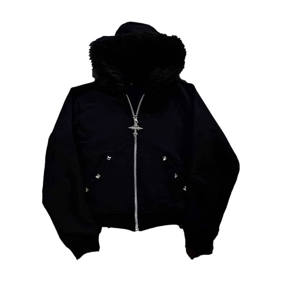Telankuip Mens Punk Style Full Zipper Hoodies Loose Fit Long Sleeve Fuzzy Collar Hooded Sweatshirts with Pockets Soft Comfortable Warm Winter Casual Fashion Streetstyle Outwear 1-Black XL