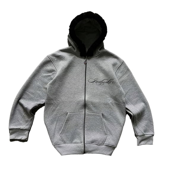 Telankuip Mens Punk Style Full Zipper Hoodies Loose Fit Long Sleeve Fuzzy Collar Hooded Sweatshirts with Pockets Soft Comfortable Warm Winter Casual Fashion Streetstyle Outwear 4-Grey XL