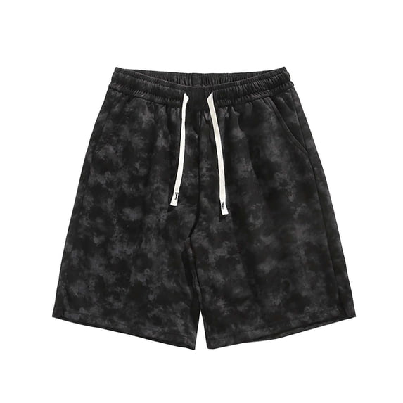 Telankuip Mens Spring and Summer Casual Shorts Plus Size Loose Soft Comfortable Five Point Pants Trendy Rendering Pattern Beach Vacation Casual Outfit with Pockets Black M