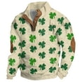 thumbnail image 1 of Telankuip Mens St Patricks Day Sweatshirts Quarter Button Stand Collar Long Sleeve Pullover Tops Oversized Retro Shamrock Flag Print Winter Comfy Going out Holiday Sweatshirt 2-Green L, 1 of 2