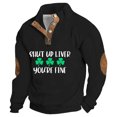 thumbnail image 1 of Telankuip Mens St Patricks Day Sweatshirts Quarter Button Stand Collar Long Sleeve Pullover Tops Oversized Retro Shamrock Flag Print Winter Comfy Going out Holiday Sweatshirt 6-Black XXXL, 1 of 3