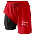 thumbnail image 1 of Telankuip Mens Stretch Lined Double Layer Workout Shorts Loose Comfortable Fit with Drawstring Swim Trunks Lightweight Breathable Sports Shorts with Compression Liner Pockets Red XXL, 1 of 4
