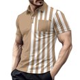 thumbnail image 1 of Telankuip Mens Striped Color Blocking Polo Shirts Summer Lightweight Quick-Dry Short Sleeve Casual Collared T Shirts with Pocket Stretch Slim Fitted Quarter Button Sports Tee 1-Coffee M, 1 of 5