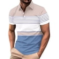 thumbnail image 1 of Telankuip Mens Striped Color Blocking Polo Shirts Summer Lightweight Quick-Dry Short Sleeve Casual Collared T Shirts with Pocket Stretch Slim Fitted Quarter Button Sports Tee 3-Blue XXXL, 1 of 4