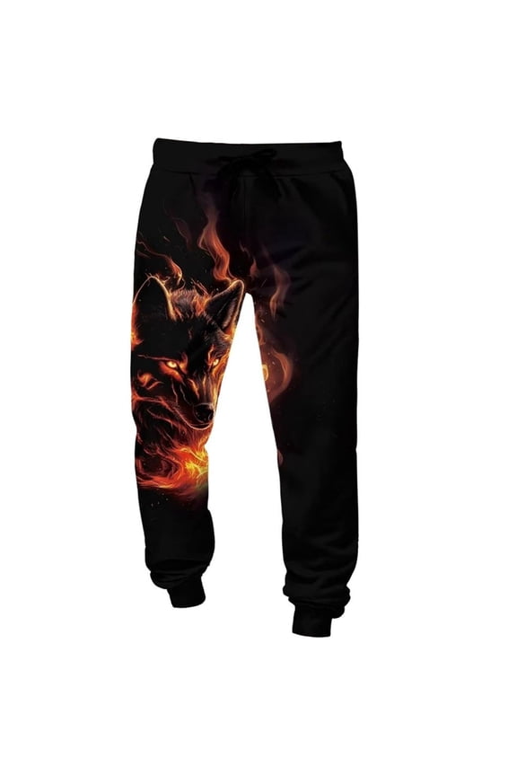 Mens Sweatpants Elastic Waisted Animal and Flame Printing Casual Joggers Comfortable and Stylish Street Style Trousers for Daily Wear and Outdoor Activities Black S