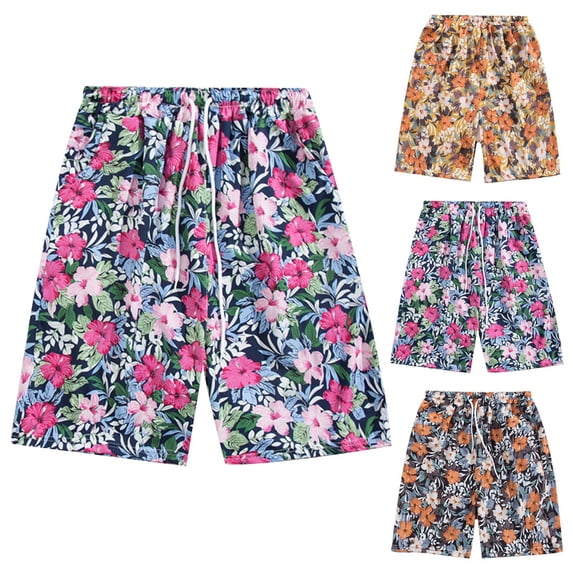 Telankuip Mens Swim Trunks Summer Tropical Floral Print Boho Loose Fit Drawstring Beach Vacation Casual Board Shorts 2 in 1 Elastic Waisted Quick Dry Bathing Suits with Pockets 1-Navy L