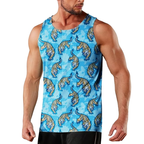 Telankuip Mens Tank Tops 2026 Summer Fashion Graphic Print Sleeveless Tee Lightweight Cooling Comfy Workout T-Shirts Beach Vacation Novelty Undershirts 7-Blue M