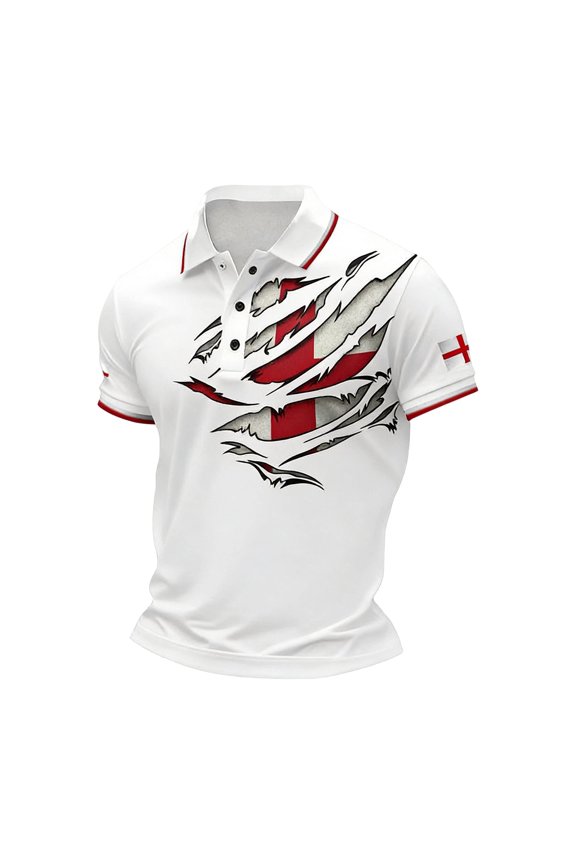 Mens UK Flag Print Polo Shirts Summer Short Sleeve Lightweight Breathable Button up Pullover Tops Stylish Color Block Loose Comfort Fit British Celebration Graphic Tees 9-White S