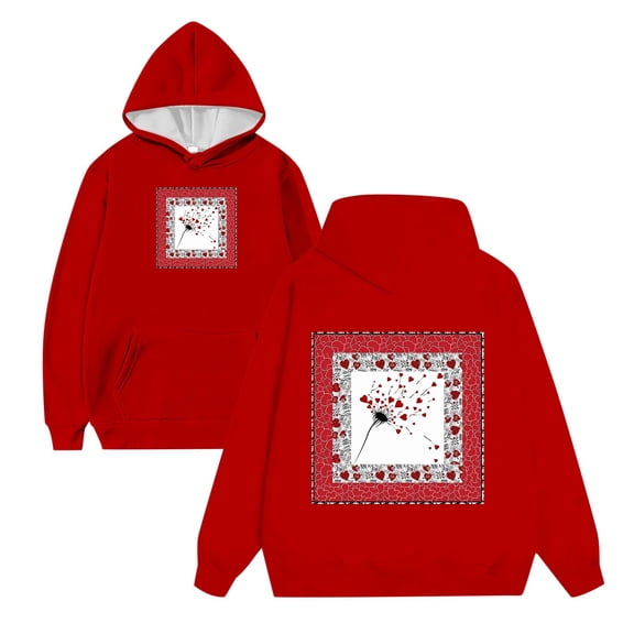 Telankuip Mens Valentine's Day Limited Hoodies Art Print Small Square Comfy Casual Sports Pullover Tops Loose Long Sleeve Drawstring Fashion Personality Lovers Must Winter Outfits 5-Red S