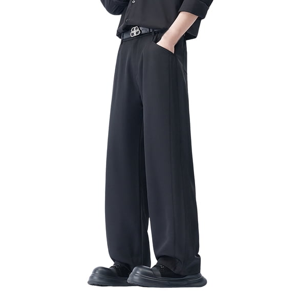 Telankuip Mens Wide Leg Suit Pants Loose Fit Lightweight Comfortable Business Casual Trousers with Elastic Waistband Solid Color Straight Stylish Simple Work Outfits Black XL
