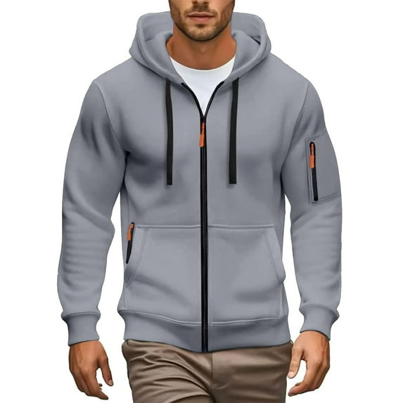 Telankuip Mens Zip up Hoodies Lightweight Soft Casual Long Sleeve Full Zipper Jackets with Zip Pockets Fall Winter Sports Solid Color Hooded Sweatshirts Light Gray XXL