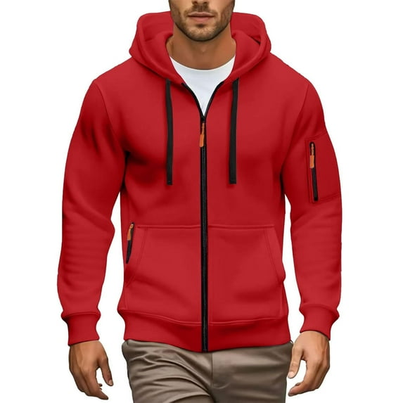 Telankuip Mens Zip up Hoodies Lightweight Soft Casual Long Sleeve Full Zipper Jackets with Zip Pockets Fall Winter Sports Solid Color Hooded Sweatshirts Red XL