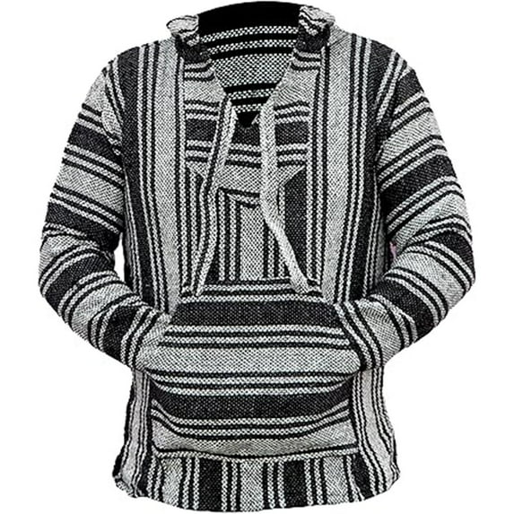 Telankuip Mexican Baja Hoodies for Men Stripes Design Tribal Style Long Sleeve Hooded Sweatshirts Fashion Loose Fit Warm Comfortable Surf Poncho Pullover Tops with Pockets Grey M