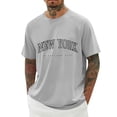thumbnail image 1 of Telankuip New York Letter Printed Short Sleeve T Shirts Mens Shoulder Insert Design Summer Short Sleeve Tee Tops Simple and Stylish Workout Leisure Beach Vacation Outfit Light Gray S, 1 of 3