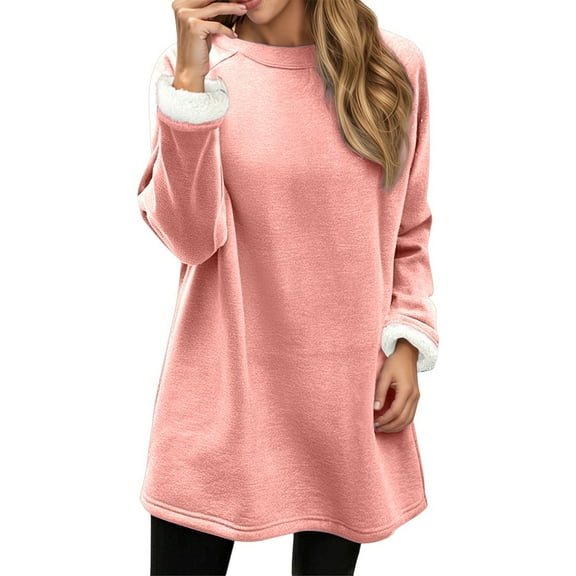 Telankuip Oversized Fleece Lined Sweatshirts for Women Relaxed Fit Long Sleeve Warm and Soft Comfortable Pullover Tops Solid Color Crewneck Hoodless Sweatshirt Loungewear RD2 XL