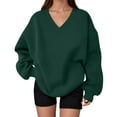 thumbnail image 1 of Telankuip Oversized Sweatshirts for Women V-Neck Drop Shoulder Solid Color Fall Winter Tops Trendy Loose Sports Fitness Running Hoodless Pullover Sweatshirt 2025 Dark Green L, 1 of 5