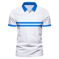 thumbnail image 1 of Telankuip Polo Shirts for Men Casual Button up Short Sleeve Slim Fitted Fashion Striped Print T Shirts Lightweight Cozy Breathable Workout Tops for Daily Wear Light Blue M, 1 of 2