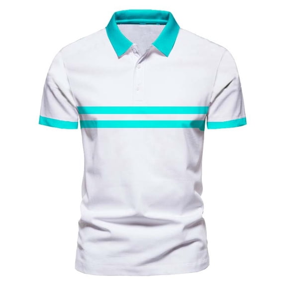 Telankuip Polo Shirts for Men Casual Button up Short Sleeve Slim Fitted Fashion Striped Print T Shirts Lightweight Cozy Breathable Workout Tops for Daily Wear Mint Green XXXL