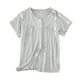 thumbnail image 1 of Telankuip Post Shoulder Surgery Shirts for Women Recovery Tear Away Short Sleeve Button down Basic Tops Solid Color Ribbed Lightweight Breathable T-Shirt with the Touch Fastener, 1 of 3