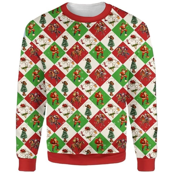 Telankuip All over Printed Christmas Cowboy Sweatshirts Oversized Crewneck Pullover Tops Trendy Classic Winter Long Sleeve Xmas Holiday Tops Gift for Men Green S