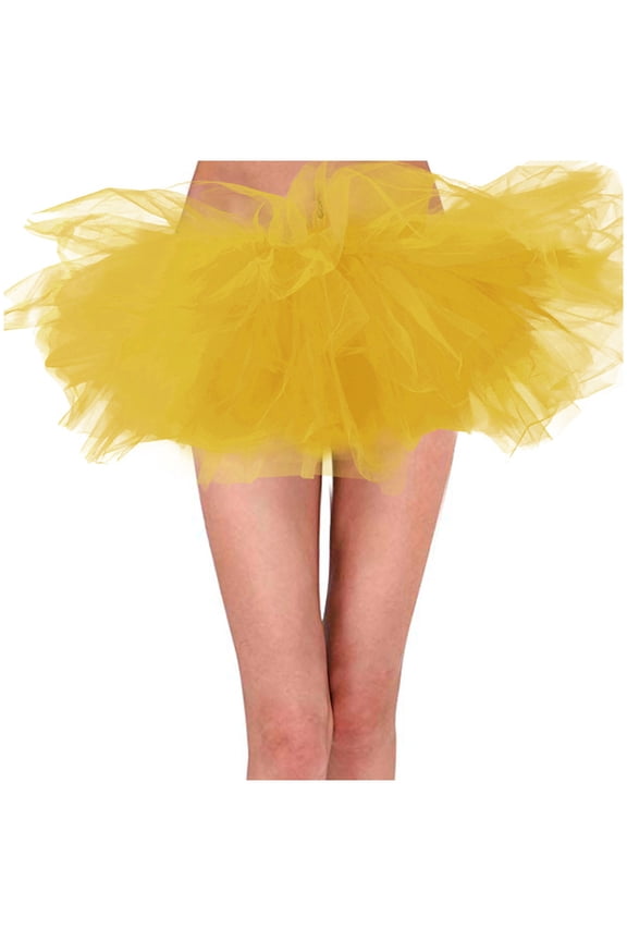 Puffy Adultc Mini Tutus for Women Lightweight 5-Layer Mesh Solid Color Short Cake Skirts for 2025 Birthday Carnival Party Holiday Outfits Yellow L