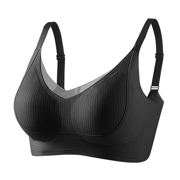 Telankuip Push up Minimizer Bras for Women Seamless Wireless Strap Support Daily Bra Casual Soft Comfortable Sheer Mesh Splicing Lightweight Breathable T-Shirt Without Steel Ring Black M