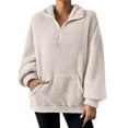 thumbnail image 1 of Telankuip Quarter Zipper Sweatshirts for Women Loose Warm and Soft Comfortable Pullovers Tops Long Sleeve Drop Shoulder Thick Hoodless Sweatshirts with Pocket Beige XL, 1 of 7