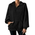 thumbnail image 1 of Telankuip Quarter Zipper Sweatshirts for Women Loose Warm and Soft Comfortable Pullovers Tops Long Sleeve Drop Shoulder Thick Hoodless Sweatshirts with Pocket Black XL, 1 of 7
