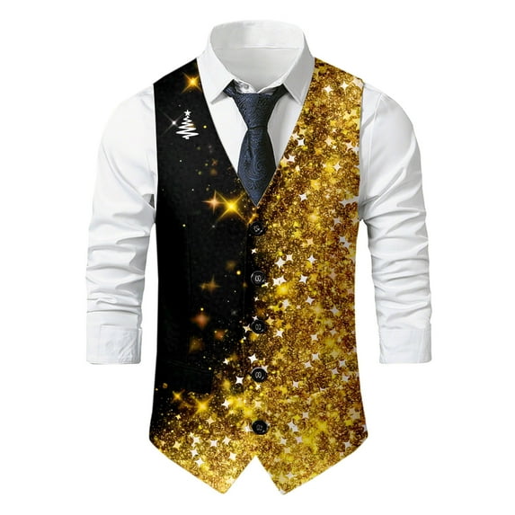 Telankuip Retro Vests for Men Herringbone Tweed Stand-Up Collar Formal Suit Vest Single Sleeveless Casual Business Wedding Groomsmen Waistcoats with Pockets Yellow XXL