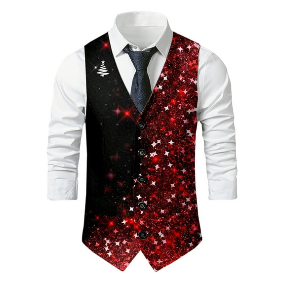 Telankuip Retro Vests for Men Herringbone Tweed Stand-Up Collar Formal Suit Vest Single Sleeveless Casual Business Wedding Groomsmen Waistcoats with Pockets Red XXXL
