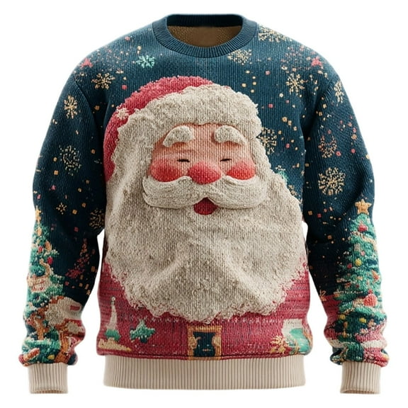 Telankuip Santa Claus Graphic Hoodies for Men Christmas Casual Long Sleeve Ribbing Drawstring Hooded Sweatshirts Streetwear Xmas Holiday Loose Crewneck Pullover Tops 2025 Navy M