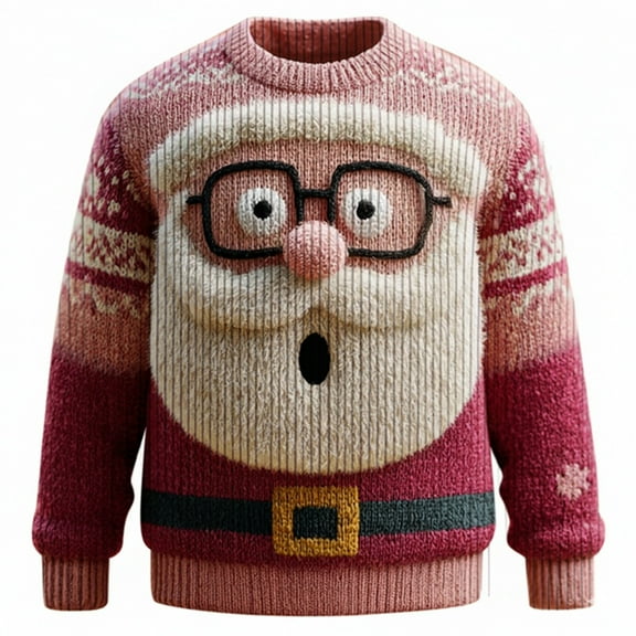 Telankuip Santa Claus Head Graphic Christmas Sweatshirts for Men Oversized Crewneck Hoodless Pullovers Trendy 3D Printed Xmas Holiday Long Sleeve Tops for Gifts Red4 XL