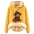 thumbnail image 1 of Telankuip Sherpa Lined Hoodies for Women Winter Warm Cozy Highland Cow Graphic Print Pullover Sweatshirts Long Sleeve Casual Stylish Xmas Holiday Hooded Tops Yellow XL, 1 of 3