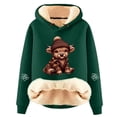thumbnail image 1 of Telankuip Sherpa Lined Hoodies for Women Winter Warm Cozy Highland Cow Graphic Print Pullover Sweatshirts Long Sleeve Casual Stylish Xmas Holiday Hooded Tops Dark Green L, 1 of 3