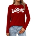 thumbnail image 1 of Telankuip Soft Comfortable T-Shirts for Womens Fashion Floral Printed Preppy Oversized Cute Graphic Crewneck Pullover Tops Long Sleeve Lightweight Thin Basic Casual Y2k Tees Red M, 1 of 5