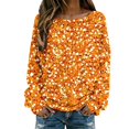 thumbnail image 1 of Telankuip Sparkly Sequin Printed Sweaters for Women Round Neck Long Sleeve Carnival Party Tops Lightweight Soft Comfy Holiday Party Casual Outfits Loose Fit Versatile Blouse 9-Orange S, 1 of 4