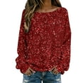 thumbnail image 1 of Telankuip Sparkly Sequin Printed Sweaters for Women Round Neck Long Sleeve Carnival Party Tops Lightweight Soft Comfy Holiday Party Casual Outfits Loose Fit Versatile Blouse 2- L, 1 of 4