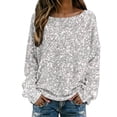 thumbnail image 1 of Telankuip Sparkly Sequin Printed Sweaters for Women Round Neck Long Sleeve Carnival Party Tops Lightweight Soft Comfy Holiday Party Casual Outfits Loose Fit Versatile Blouse 5-Silver XXL, 1 of 4