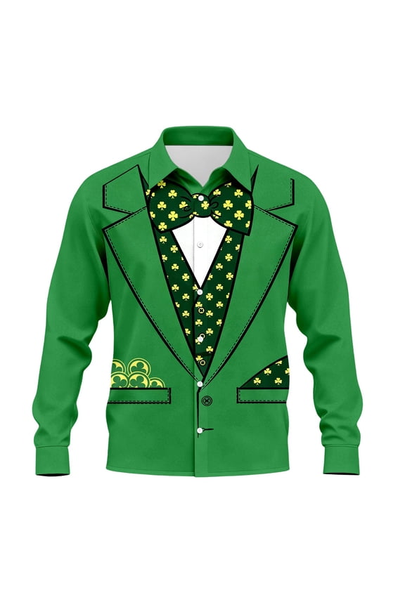 St. Patrick's Day Suit-Style Print Dressy Shirts for Men Comfortable Button down Long Sleeve Tops Shamrock Patterns Lightweight for Business and Daily Wear 2-Green XL