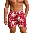 thumbnail image 1 of Telankuip Summer Pattern Printing Swim Shorts for Men Fashion Relaxed Fit Elastic Waist Drawstring Swim Trunks with Pockets Casual Comfortable Breathing Beach Holiday Board Shorts 7-Red L, 1 of 8