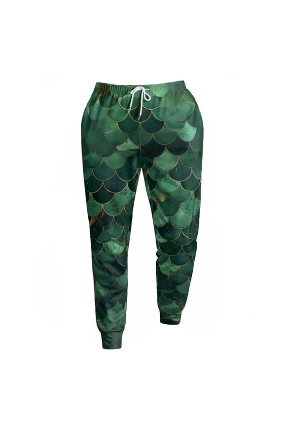 Sweatpants for Men Fashion Fish Scale Printing Workout Jogging Pants Elastic Waist with Adjustable Drawstring Soft Comfy Sports Trousers Dark Green S